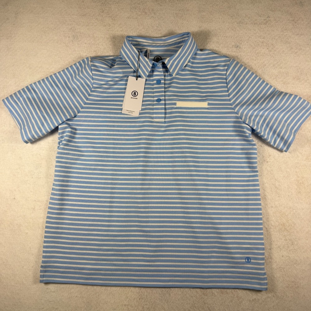 Bogner Women's Peony Blue White Striped Performance Cotton Polo Shirt XXL NWT - Picture 5 of 11